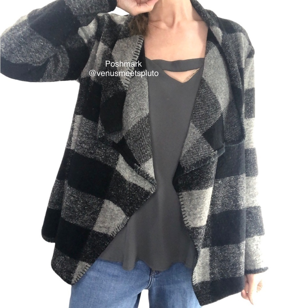 BB Dakota Sz XS Oversized Plaid Wool Blend Open Jacket Dark Academia Shacket